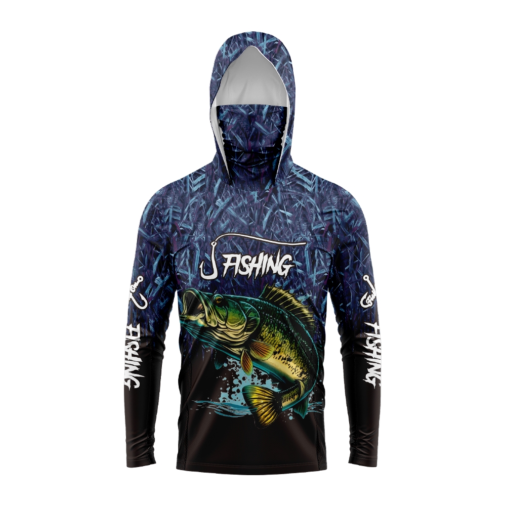 Sports Mask Breathable - Herren-Bassfisch-Print Angel-Hoodie mit Gesichtsmaske, Schutz, schnelltrocknend,